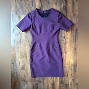 Alex + Alex Purple Wool Sheath Dress XS | Short Sleeve Work Cocktail Chic